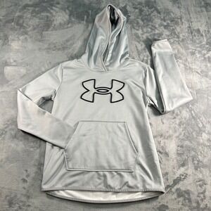 Under Armour Hoodie Gray Loose Fit Pullover Logo Athletic Sweatshirt Youth SM